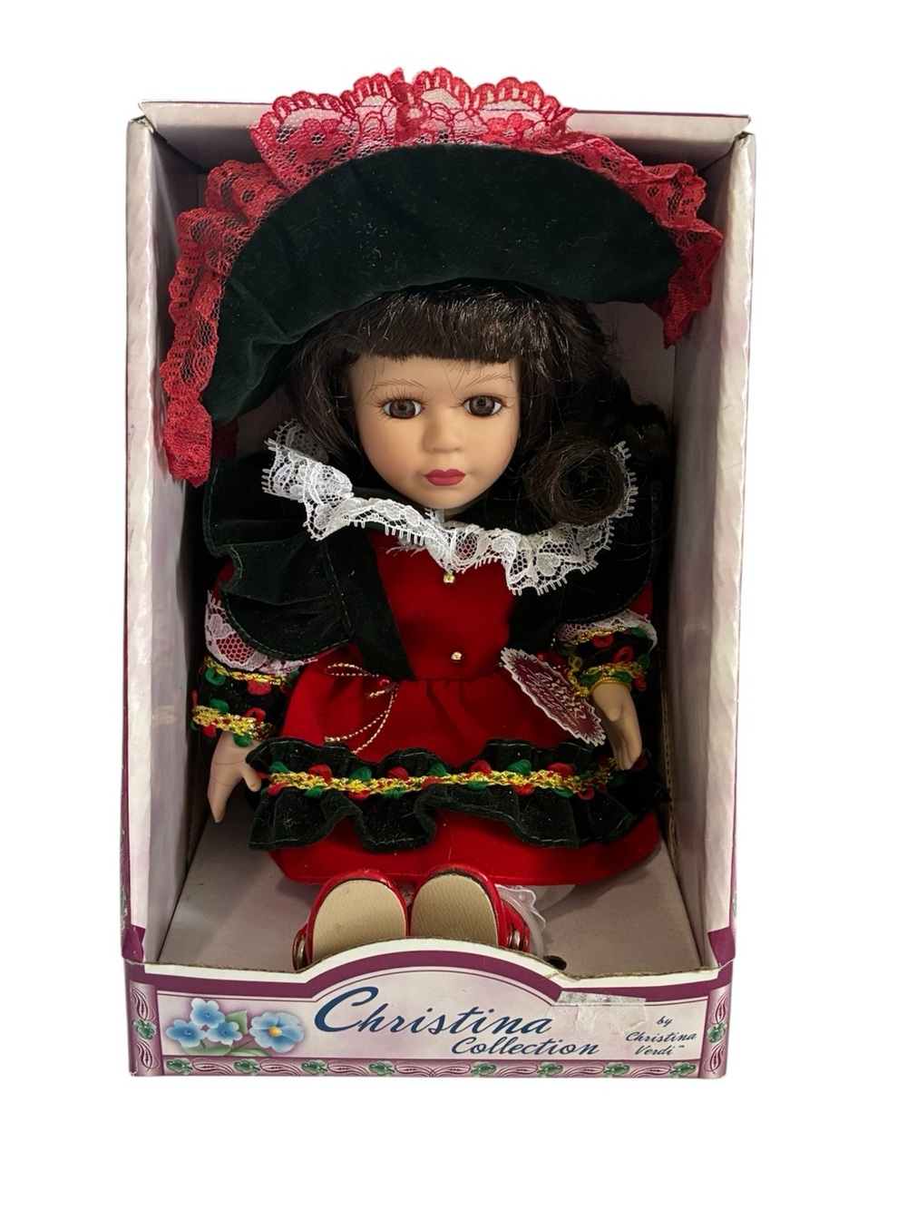 VINTAGE PORCELAIN DOLL YEAR 2000 EDITION CHRISTMAS DRESS CHRISTINA COLLECTION